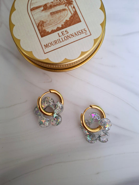 Boucles d'oreilles Pia holographique blanc