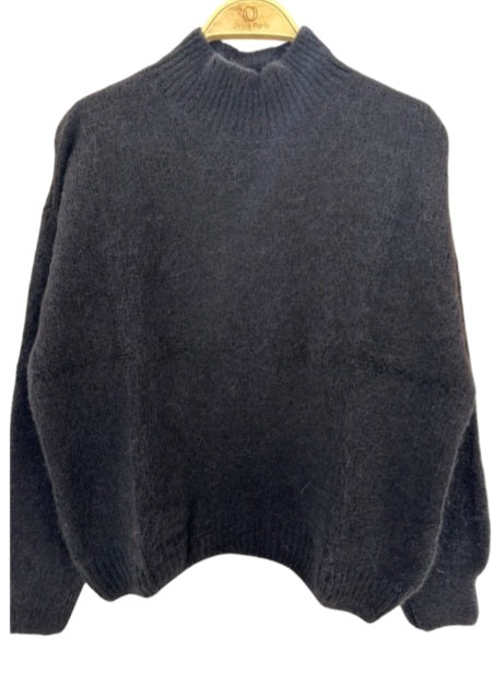 Pull Alban col montant en alpaga noir
