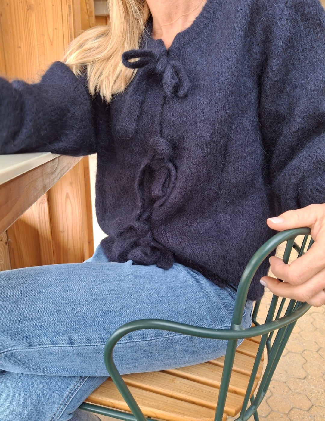 Cardigan Jeanne noeud en maille laine mohair