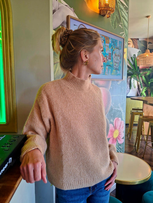 Pull Alban col montant en alpaga camel