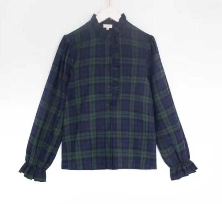 Chemise Mélissa col volanté marine vert