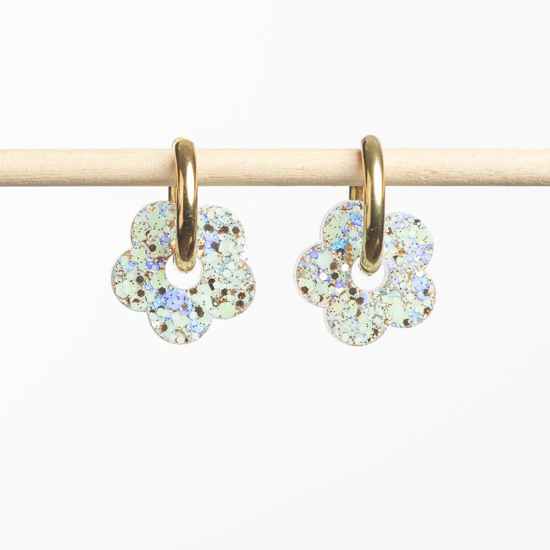 Créoles Fleur Baby Blue Champagne