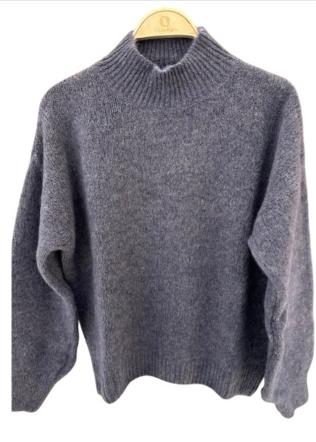 Pull Alban col montant en alpaga gris foncé
