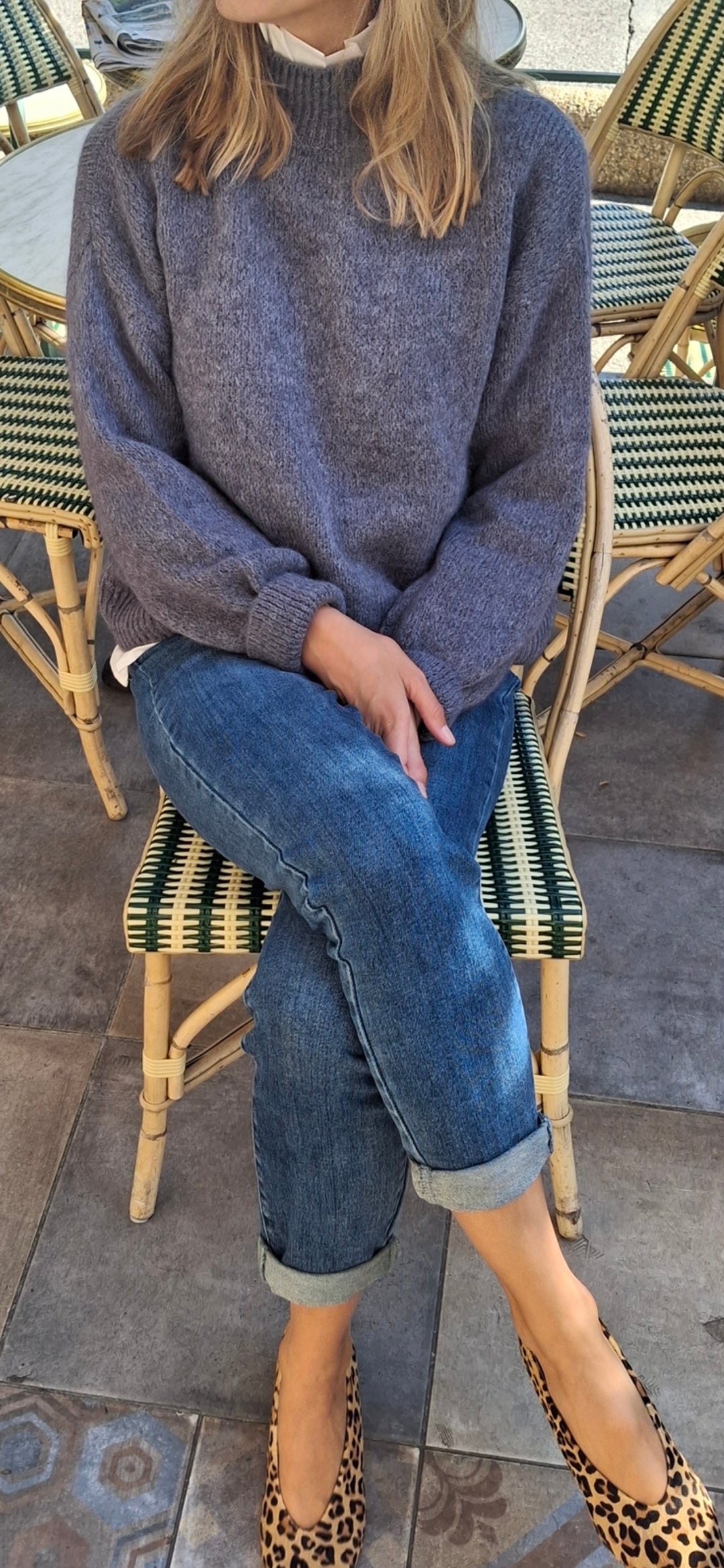 Pull Alban col montant en alpaga gris foncé