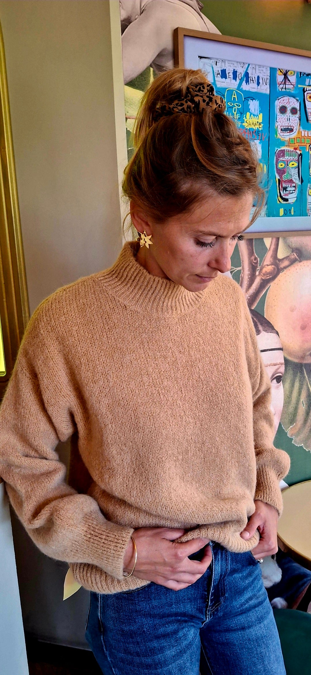 Pull Alban col montant en alpaga camel