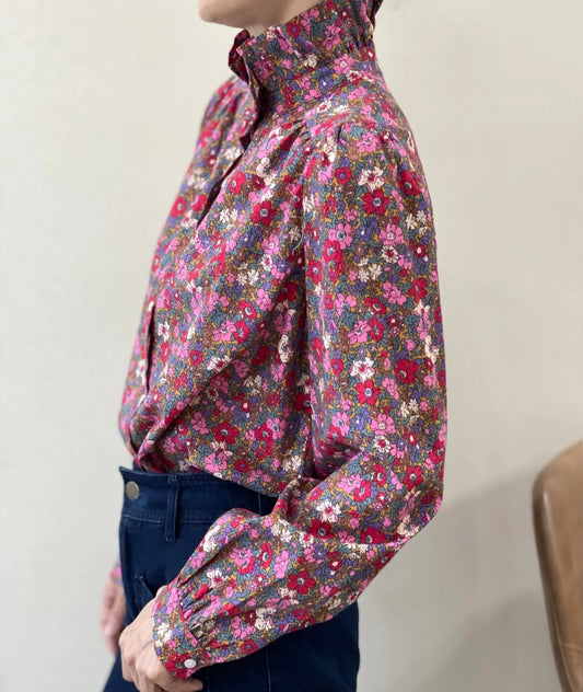 Chemise  Léon col victorien volantée Fuchsia 100%coton