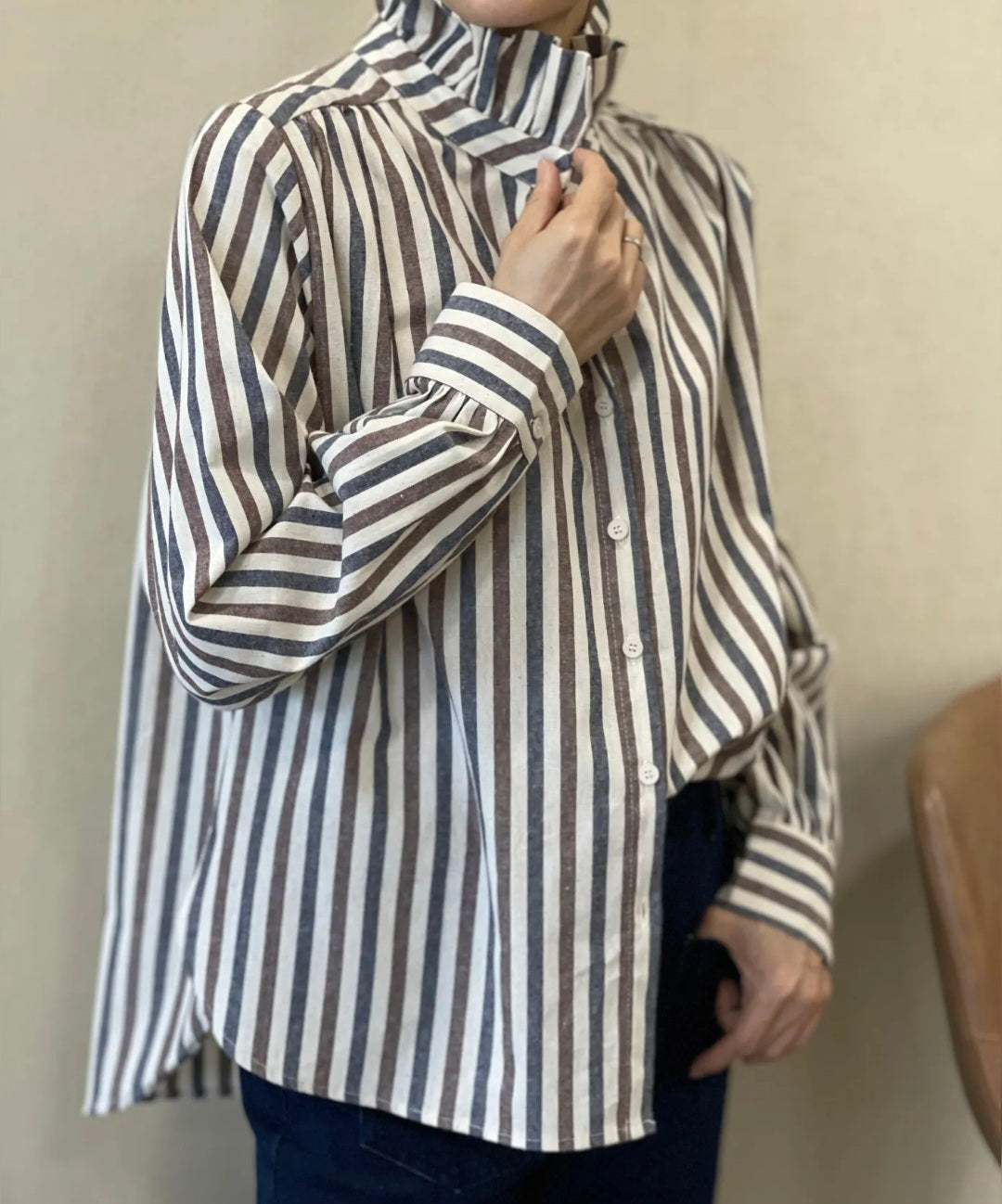 Chemise Bérengère rayures café / marine