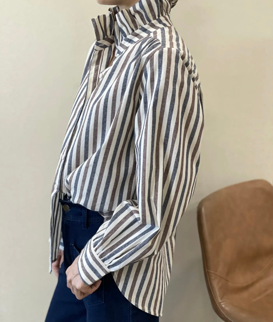 Chemise Bérengère rayures café / marine