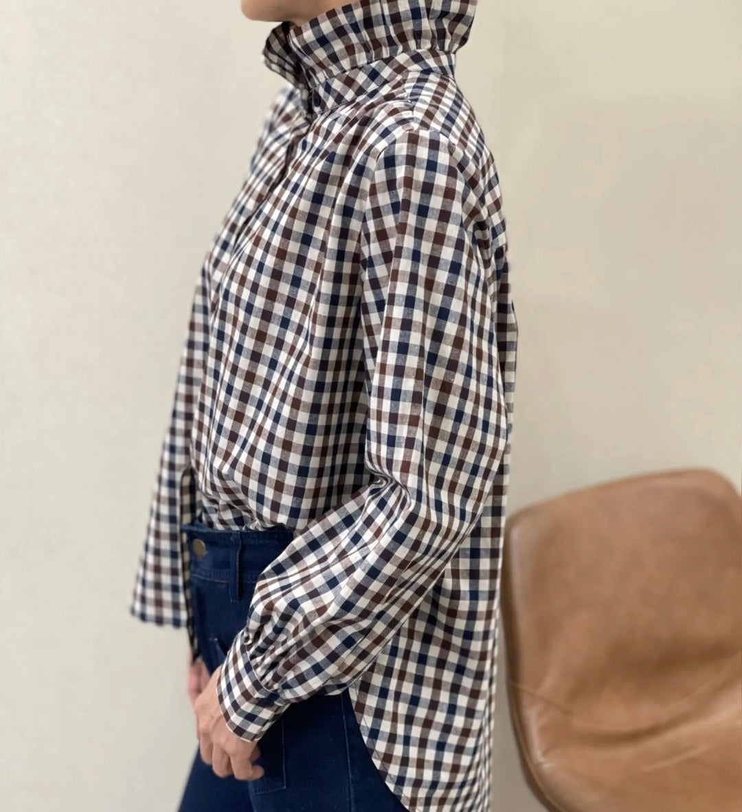 Chemise Éva vichy café - marine