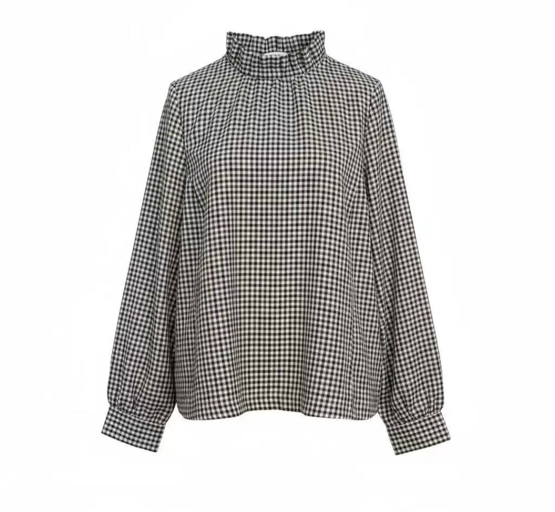 Blouse Léocadie carreaux marine et rouge