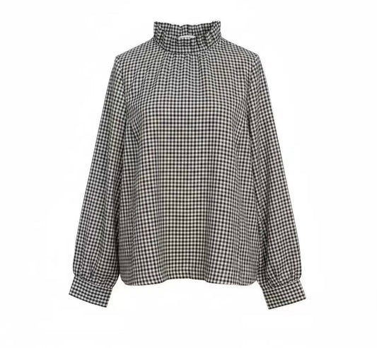 Blouse Léocadie carreaux marine et rouge