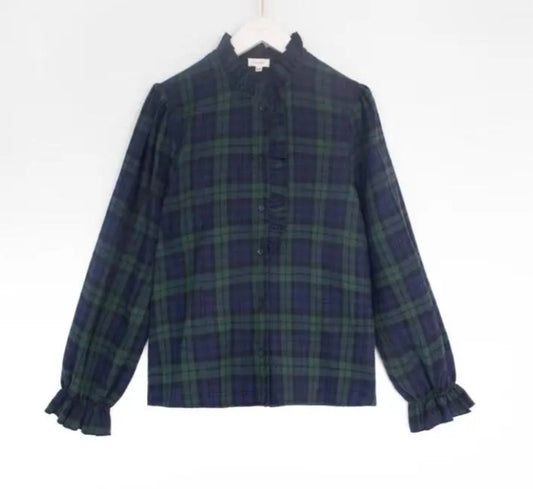 Chemise Mélissa col volanté marine vert