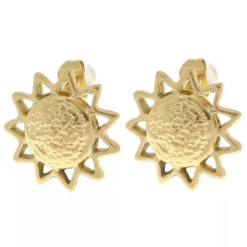 Boucles d'oreilles Zéphyr soleil martelé 15 mm - Acier inoxydable 304L