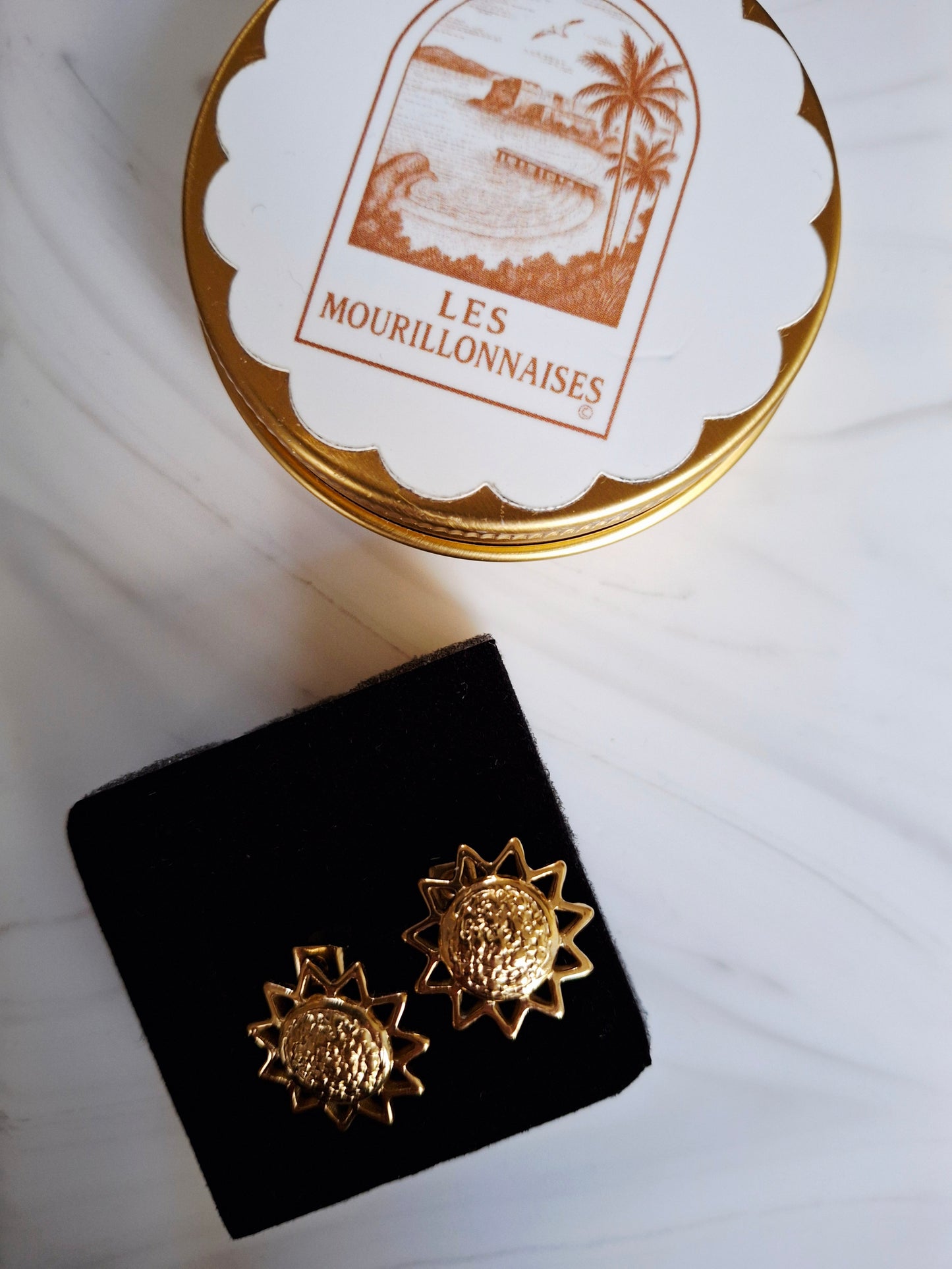 Boucles d'oreilles Zéphyr soleil martelé 15 mm - Acier inoxydable 304L