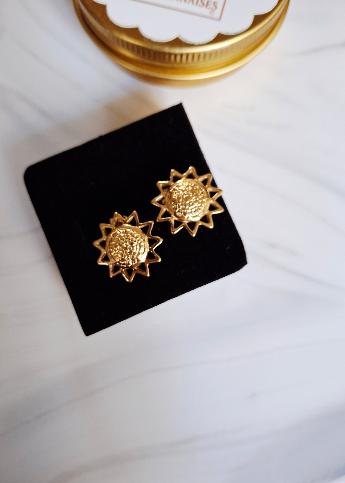 Boucles d'oreilles Zéphyr soleil martelé 15 mm - Acier inoxydable 304L